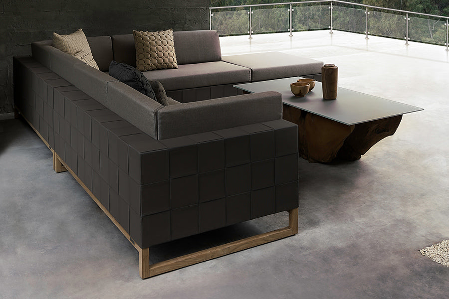 Ekka Ottoman by Mamagreen, showing ekka ottoman with ekka sectional seat in live shot.