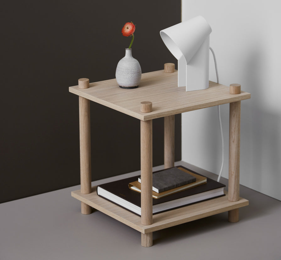 Elevate Shelf by Woud, showing angle view of shelf in live shot.