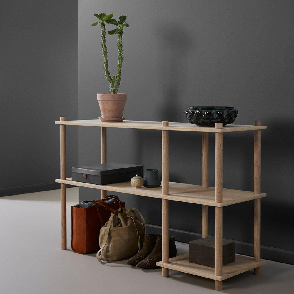 Elevate Shelf by Woud, showing anlge view of shelf in live shot.