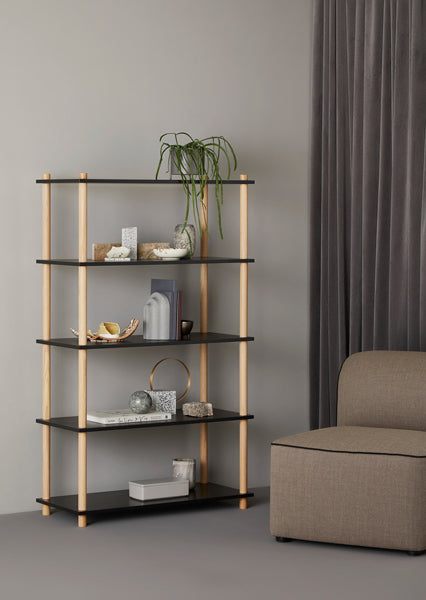 Elevate Shelving by Woud, showing angle view of shelving in live shot.
