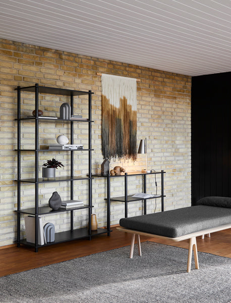Elevate Shelving by Woud, showing angle view of shelving in live shot.