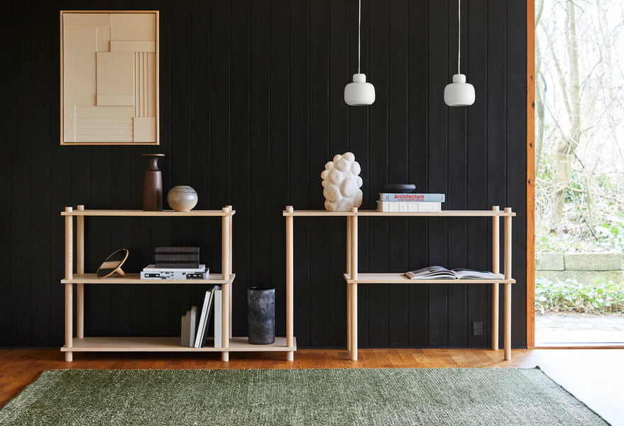 Elevate Shelving by Woud, showing front view of shelving in live shot.