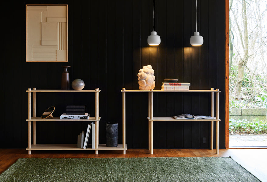 Elevate Shelving by Woud, showing front view of shelving in live shot.