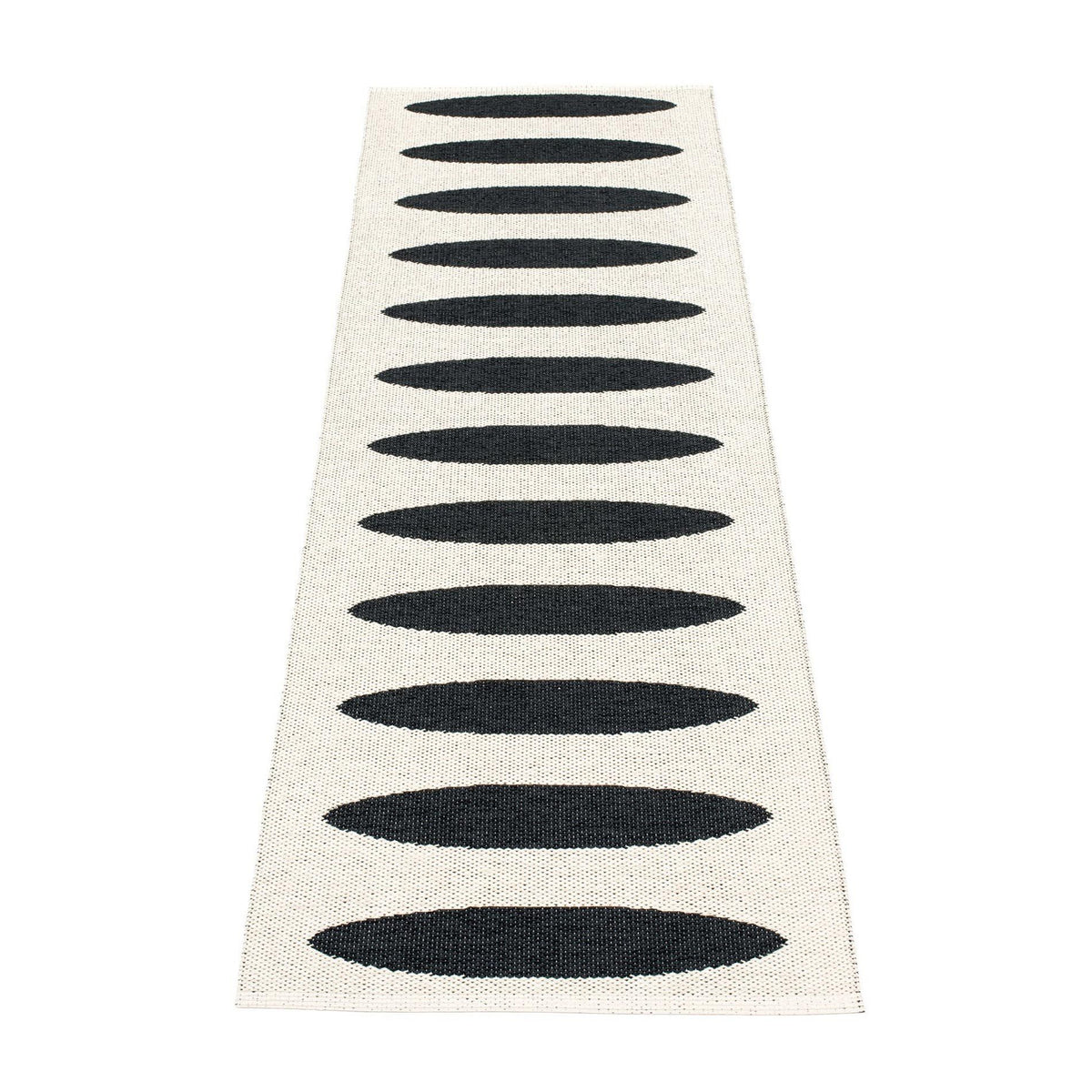 Ella Black & Vanilla Runner Rug by Pappelina, showing back view of ella black & vanilla runner rug.