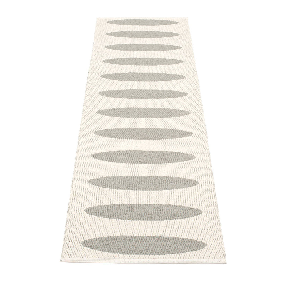 Ella Warm Grey & Vanilla Runner Rug by Pappelina, showing back view of ella warm grey & vanilla runner rug