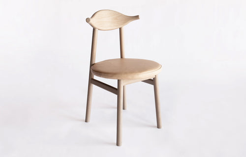Ember Upholstered Chair by Sun at Six - Nude Wood + Natural Leather.