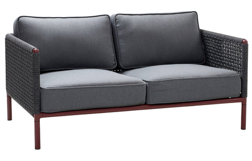 Encore Sofa by Cane-Line - 2-Seater, Bordeaux Powder Coated Aluminum/Dark Grey Soft Rope.