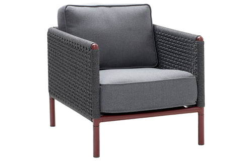 Encore Lounge Chair by Cane-Line - Bordeaux Powder Coated Aluminum/Dark Grey Soft Rope.