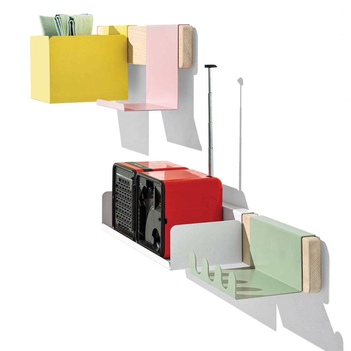 Ens Box Accessory by Connubia, showing ens box accessory in yellow with table & other accessories.