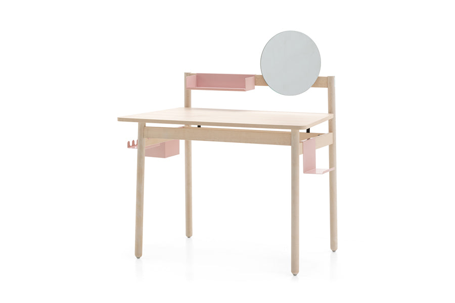 Ens Box Accessory by Connubia, showing ens box accessory in matt pale pink with table & other accessories.