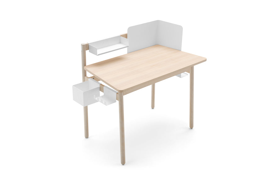Ens Divider Accessory by Connubia, showing ens divider accessory in matt optic white with table & other accessories.