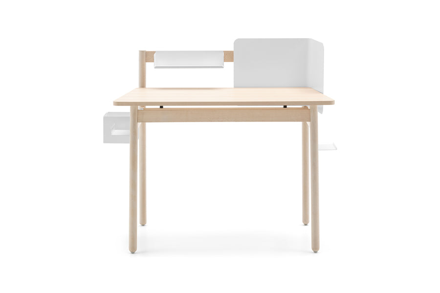 Ens Divider Accessory by Connubia, showing ens divider accessory in matt optic white with table & other accessories.