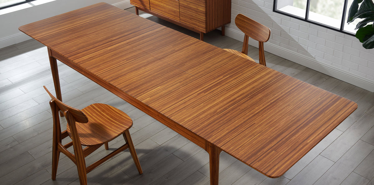 Erikka Double Leaves Extendable Dining Table by Greenington, showing erikka double leaves extendable dining table with chairs in live shot.