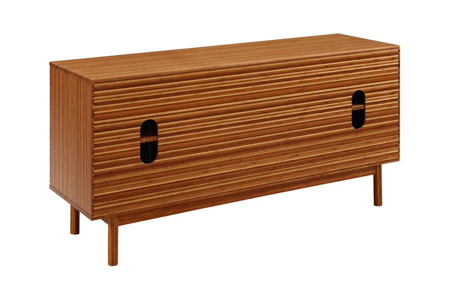 Erikka Sideboard by Greenington, showing back angle view of erikka sideboard in amber.