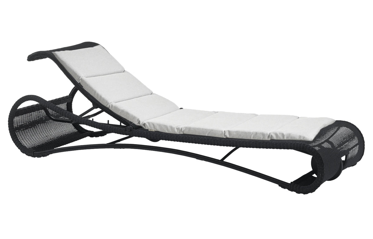 Escape Sunbed by Cane-Line - Black Fiber Weave, Light Grey Natte Cushion w/QuickDry & Airflow System.