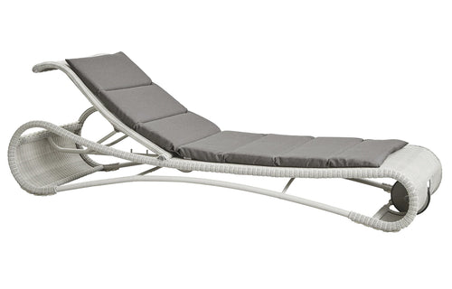 Escape Sunbed by Cane-Line - White Grey Fiber Weave, Taupe Natte Cushion w/QuickDry & Airflow System.