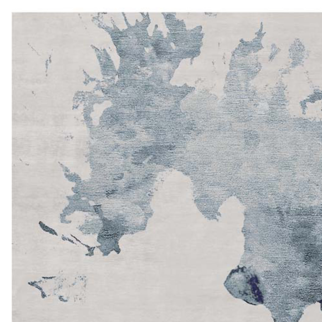Fiave FE100 Rug by Second Studio, showing closeup view of fiave fe100 rug by second studio in grey & shades of turquoise.