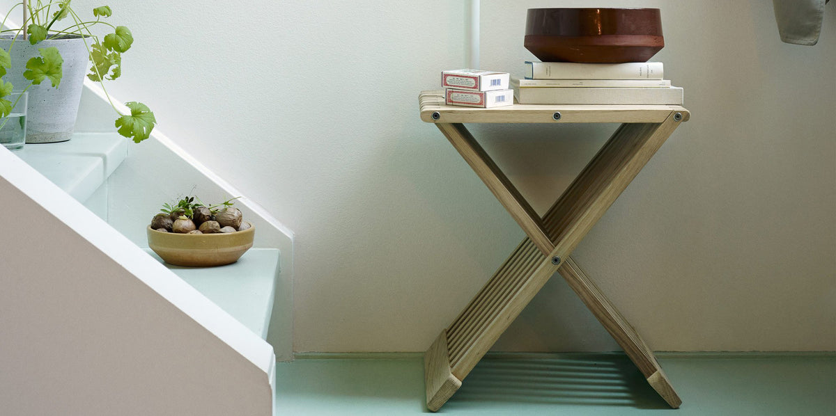 Fionia Stool by Skagerak, showing fionia stool in live shot.