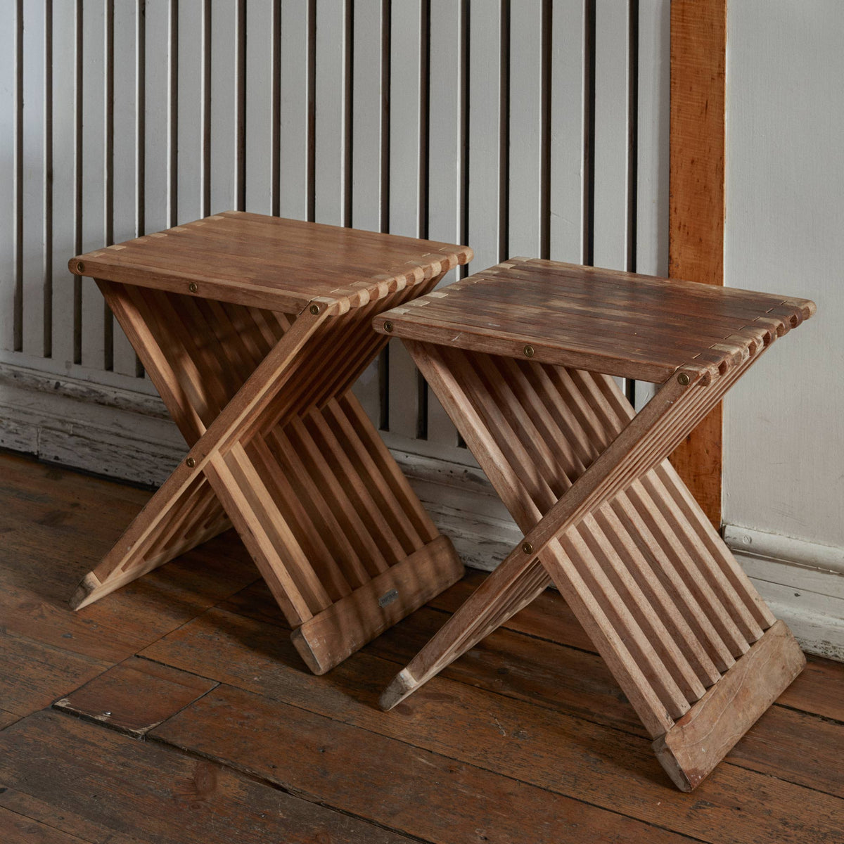 Fionia Stool by Skagerak, showing two fionia stools in live shot.