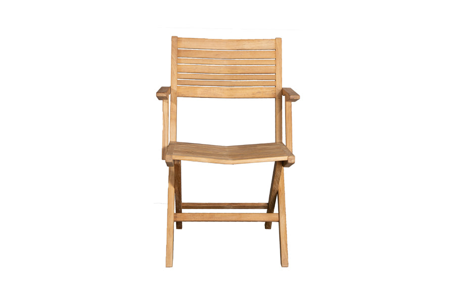 Flip Folding Teak Dining Armchair by Cane-Line, showing front view of flip folding teak dining armchair.