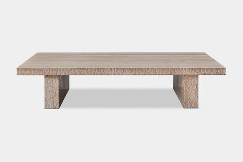 Florence Coffee Table by Harbour, showing front view of florence coffee table in rectangular/silver travertine stone.