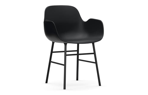 Form Armchair by Normann Copenhagen - Black Powder Coated Steel Legs, Black Plastic Shell Seat.