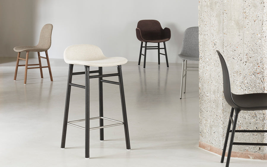 Form Chair by Normann Copenhagen, showing form chairs with stool in live shot.