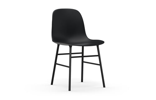 Form Chair by Normann Copenhagen - Black Powder Coated Steel Legs, Black Plastic Shell Seat.