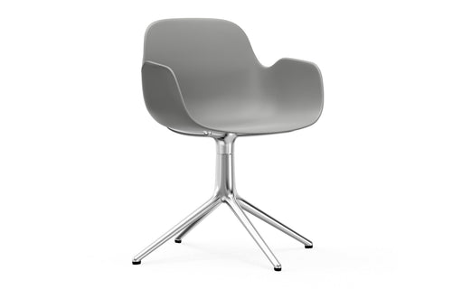 Form Swivel Armchair by Normann Copenhagen - No Castor Wheels, Aluminum Legs, Grey Plastic Shell Seat.