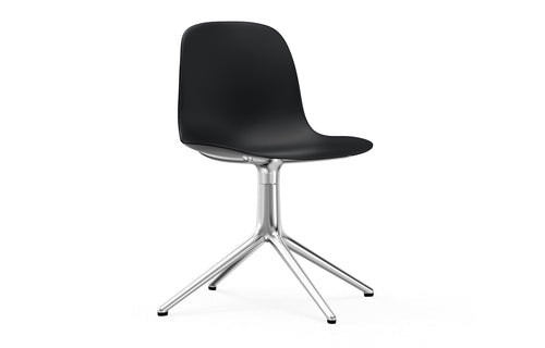 Form Swivel Chair by Normann Copenhagen - No Castor Wheels, Aluminum Legs, Black Plastic Shell Seat.