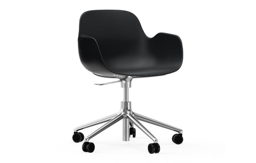 Form Swivel Gaslift Office Armchair by Normann Copenhagen - Aluminum Legs, Black Plastic Shell Seat.