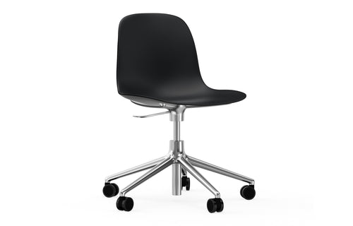 Form Swivel Gaslift Office Chair by Normann Copenhagen - Aluminum Legs, Black Plastic Shell Seat.