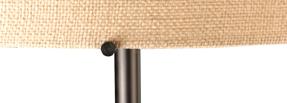 Forma Floor Lamp by Cerno, showing closeup view of forma floor lamp in burlap shade.