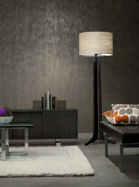 Forma Floor Lamp by Cerno, showing forma floor lamp with storage & table in live shot.