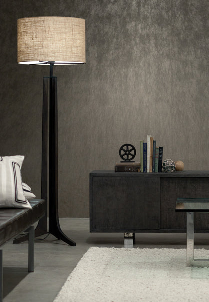 Forma Floor Lamp by Cerno, showing forma floor lamp with storage & table in live shot.
