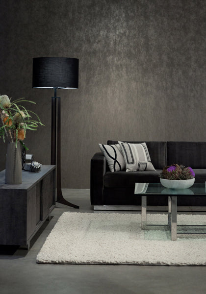 Forma Floor Lamp by Cerno, showing forma floor lamp with storage & table in live shot.