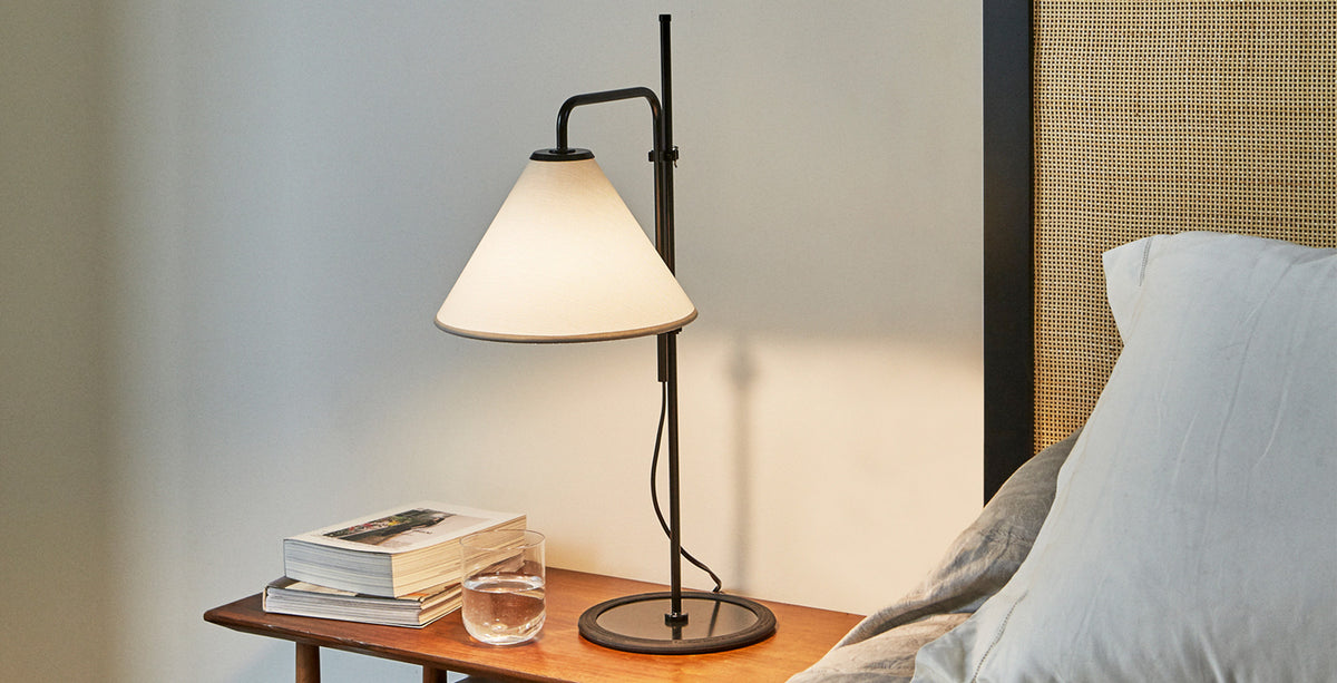 Funiculi S Fabric Table Lamp by Marset, showing funiculi s fabric table lamp in live shot.