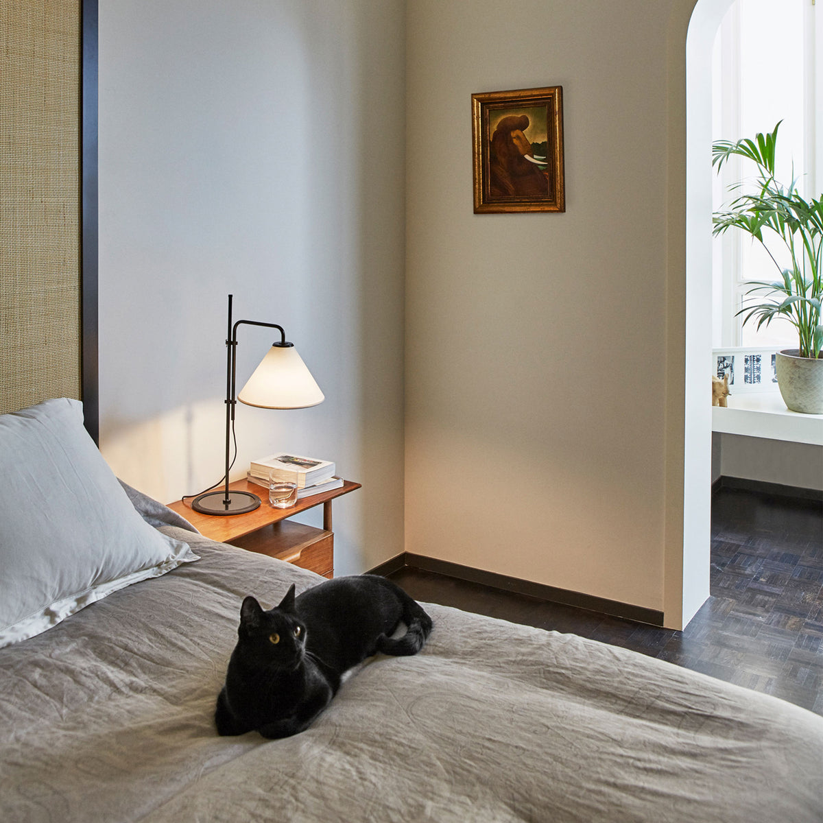 Funiculi S Fabric Table Lamp by Marset, showing funiculi s fabric table lamp in live shot.
