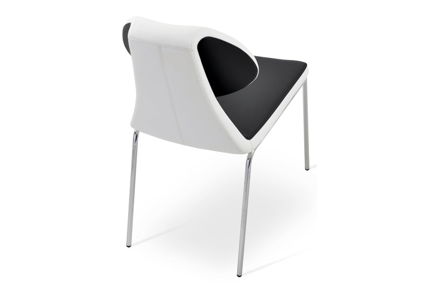 Gakko Dining Chair by sohoConcept, showing back angle view of dining chair in black & white ppm with chrome base.