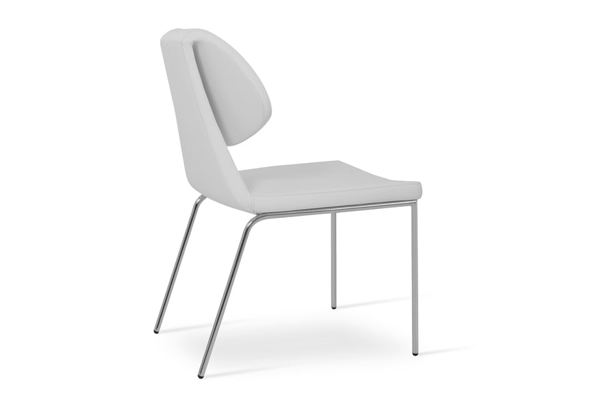 Gakko Dining Chair by sohoConcept, showing back angle view of dining chair in white ppm with chrome base.
