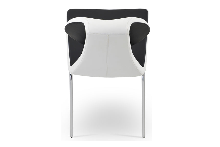 Gakko Dining Chair by sohoConcept, showing back view of dining chair in black & white ppm with chrome base.