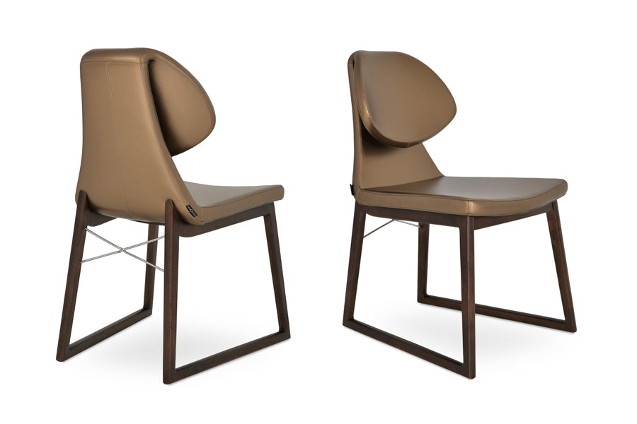 Gakko Wood Chair by sohoConcept, showing two chairs of gold ppm with beech walnut finish base.