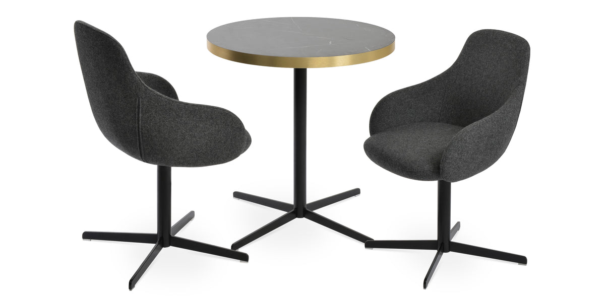 Gazel Arm 4 Star Swivel Chair by SohoConcept, showing two arm 4 star swivel chairs with table.