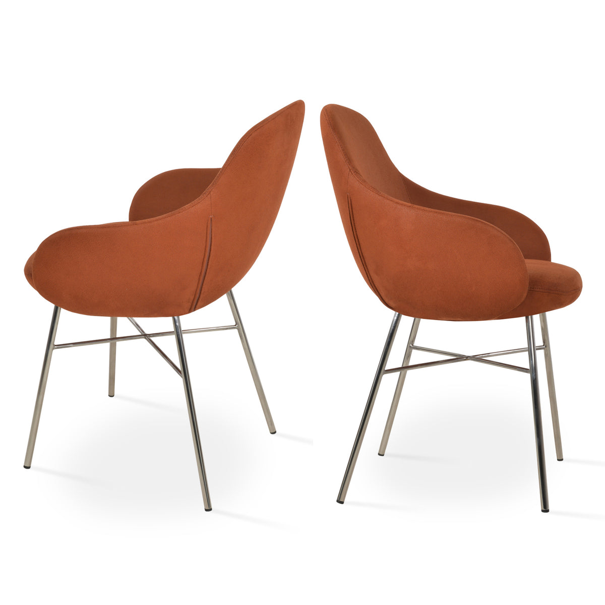 Gazel Arm Cross Chair by SohoConcept, showing two arm cross chairs in nubuck cognac fabric.