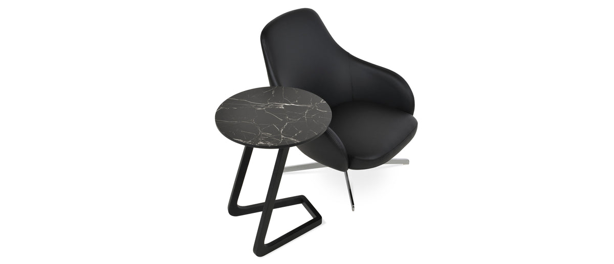 Gazel Arm Lounge 4 Star Chair by SohoConcept, showing angle view of arm lounge 2 star chair with table.