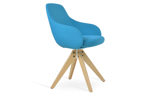 Gazel Arm Pyramid Swivel Dining Chair by SohoConcept - Natural Ash Wood, Camira Era Turquoise Fabric.