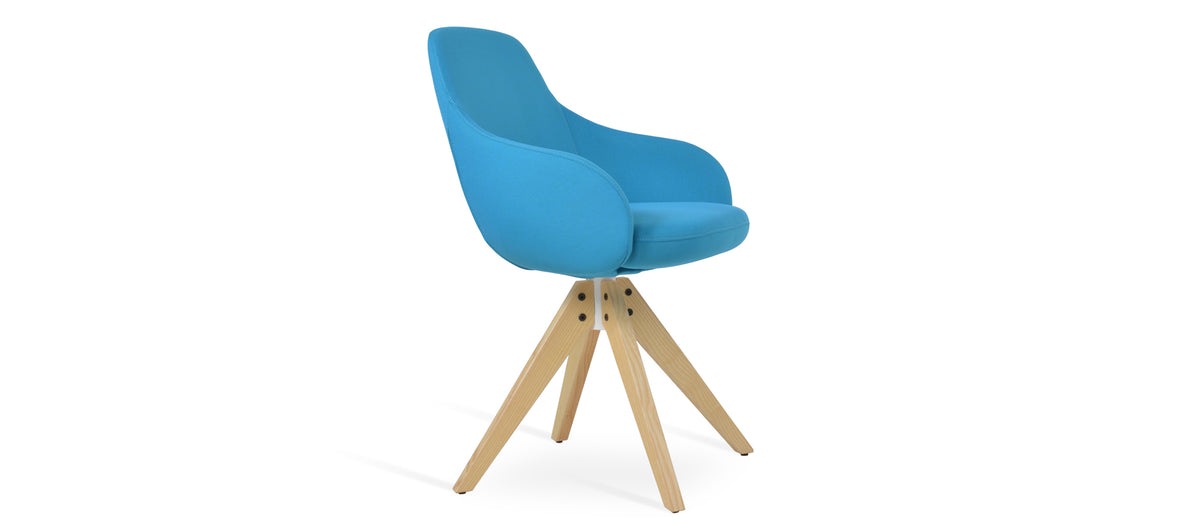 Gazel Arm Pyramid Swivel Dining Chair by SohoConcept, showing angle view of arm pyramid swivel dining chair.
