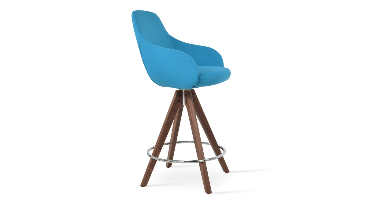 Gazel Arm Pyramid Swivel Stools by SohoConcept, showing angle view of arm pyramid swivel stool.