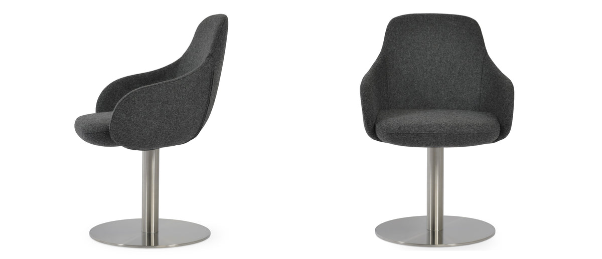 Gazel Arm Round Swivel Chair by SohoConcept, showing two arm round swivel chairs in camira blazer dark grey wool.