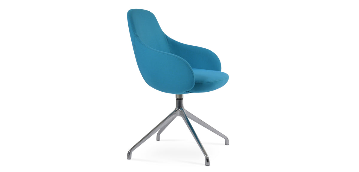 Gazel Arm Spider Swivel Chair by SohoConcept, showing angle view in camira era turquoise fabric.